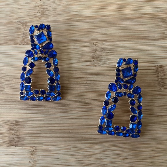 Amazon Jewelry - Blue Rhinestone Rectangle Earrings